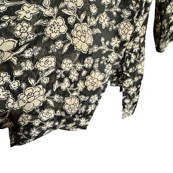 LUCKY BRAND Floral Printed Chiffon Metallic Striped Open Front Kimono Cardigan - Picture 7 of 12